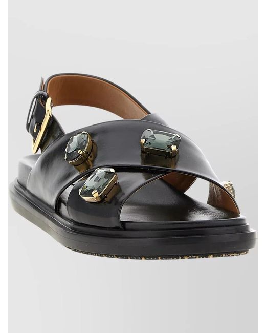 Marni Black Embellished Slingback Flat Sandals Open Toe