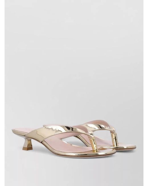 Stuart Weitzman Natural Rio Thong Sandal Metallic Kitten Heel