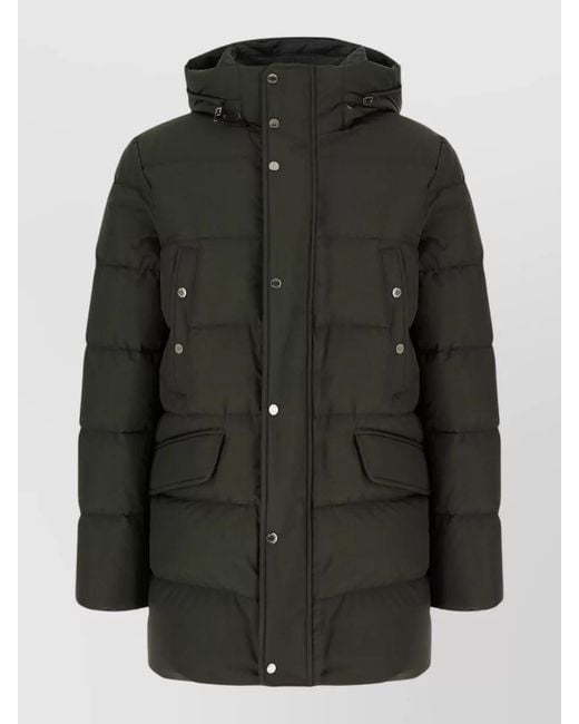 Moorer Black Polyester Down Hooded Jacket Front Pockets for men