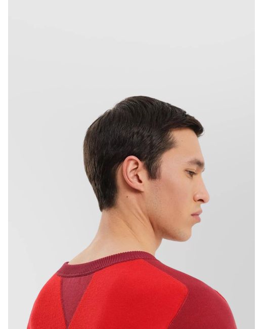 1989 STUDIO Red Color Block Crew Neck Sweater for men