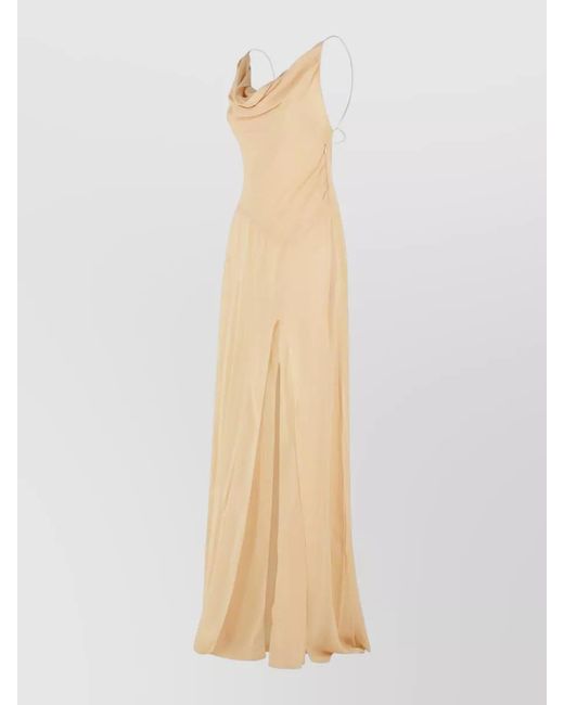 Blumarine White Viscose Dress Cowl Neck Sleeveless Slit