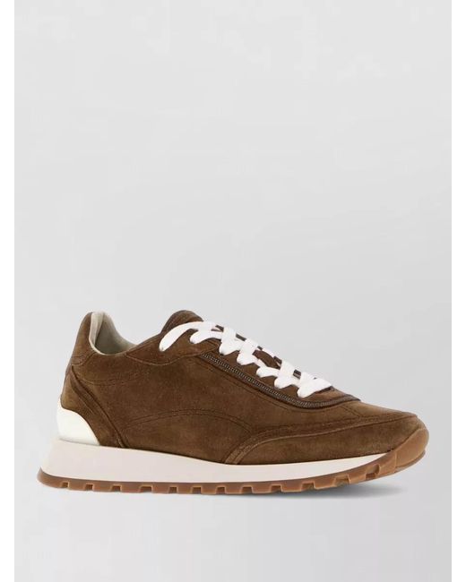 Brunello Cucinelli Brown Leather Low-Top Lace-Up Sneakers