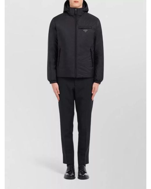 Prada Black Hooded Coat Elasticated Cuffs Side Pockets for men