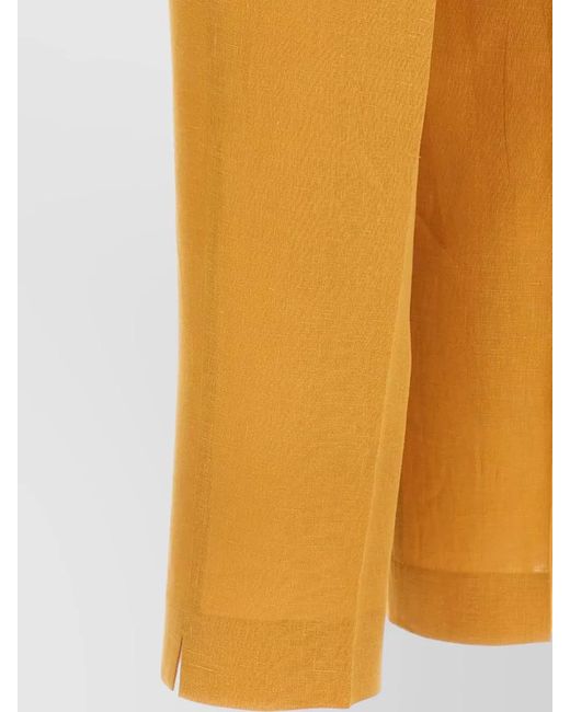 Herno Yellow Linen Straight Leg Trousers Belt Loops