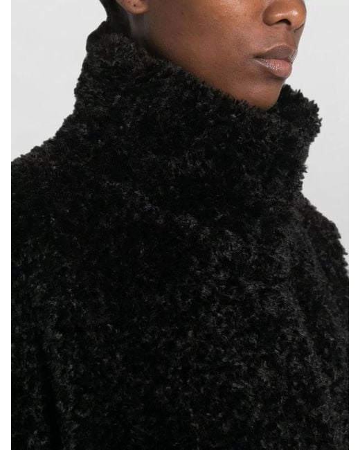 Herno Black High-Neck Faux Fur Jacket