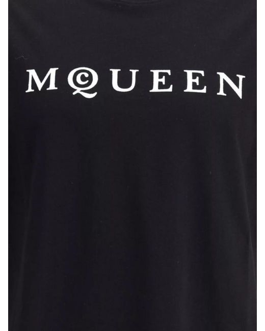 McQueen Black Logo Print Cotton T-Shirt for men