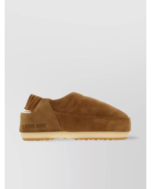 Moon Boot Brown Quilted Round Toe Suede Mules