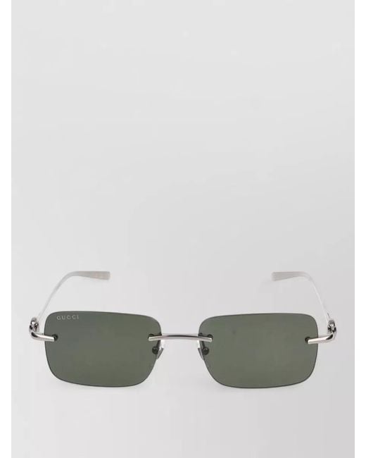 Gucci Green Rectangular Rimless Metal Sunglasses Adjustable Nosepads for men