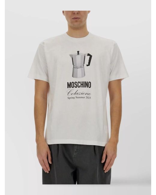 Moschino White Cotton Regular-Fit Logo-Print T-Shirt for men