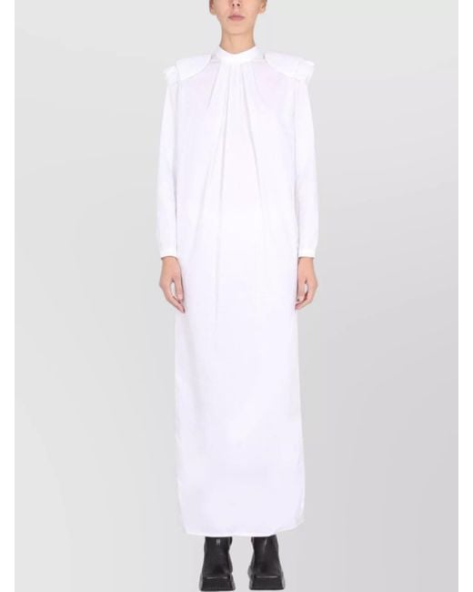 Raf Simons White Cotton Padded Shoulder Maxi Shirt Dress
