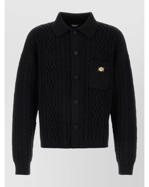 Versace Black Virgin Wool Cardigan for men