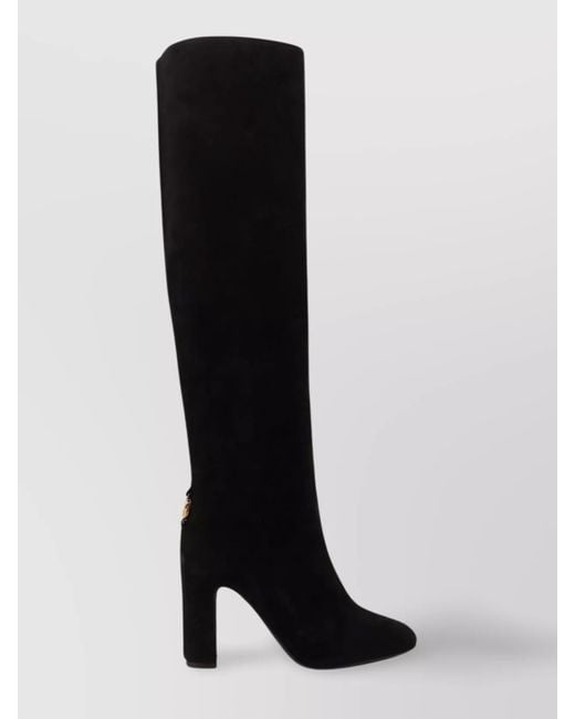 Dolce Gabbana Women's Black Block Heel Suede Knee-High Boots