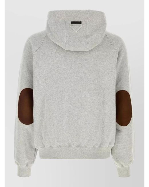 Prada Gray Cotton Hoodie Relaxed Fit Kangaroo Pocket for men