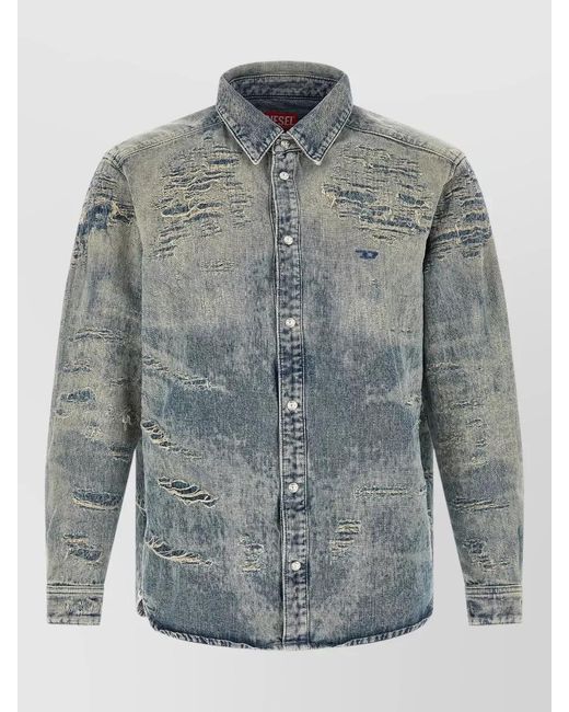 DIESEL Gray Denim Distressed Long-Sleeve Shirt for men