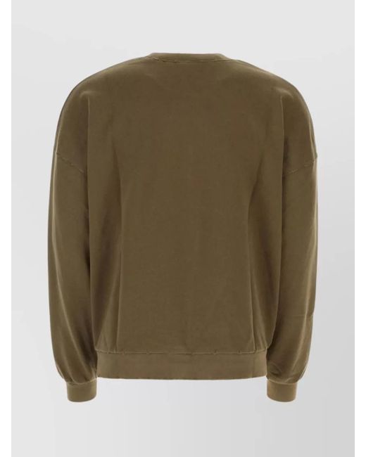 Palm Angels Green Ribbed Crew Neck Cotton Sweatshirt for men