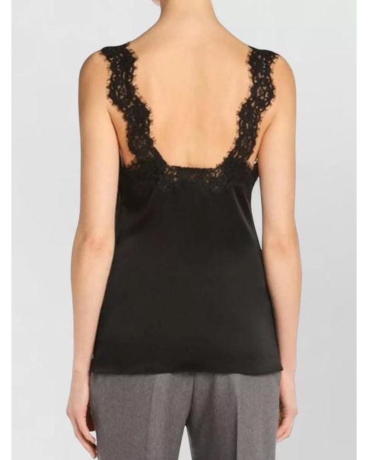 Stella McCartney Blue Lace Trim Satin V Neck Top