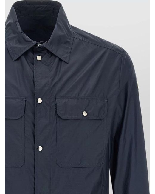 Moncler Blue Ripstop Shirt Long Sleeves Button Down Collar for men