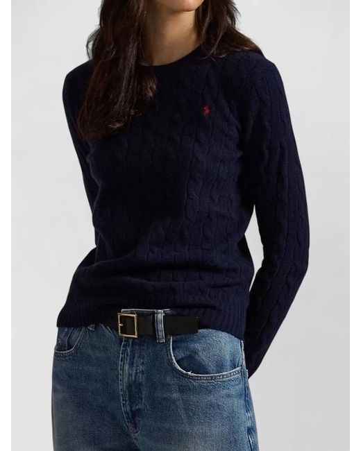 Polo Ralph Lauren Blue Cashmere-Blend Cable-Knit Cropped Sweater