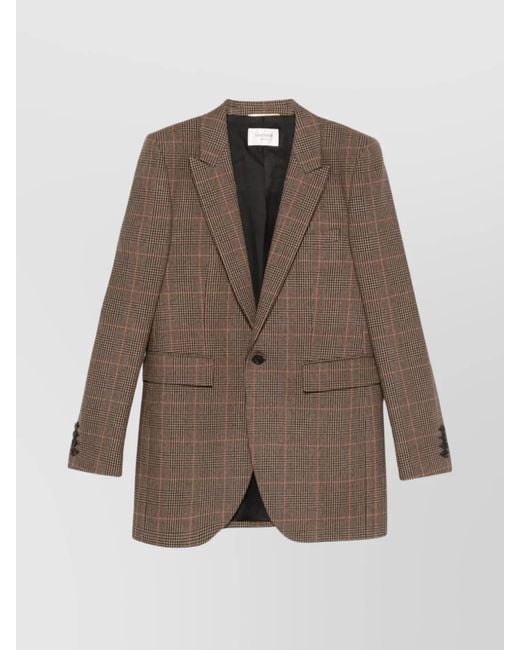 Saint Laurent Brown Cashmere Checked Single-Breasted Blazer