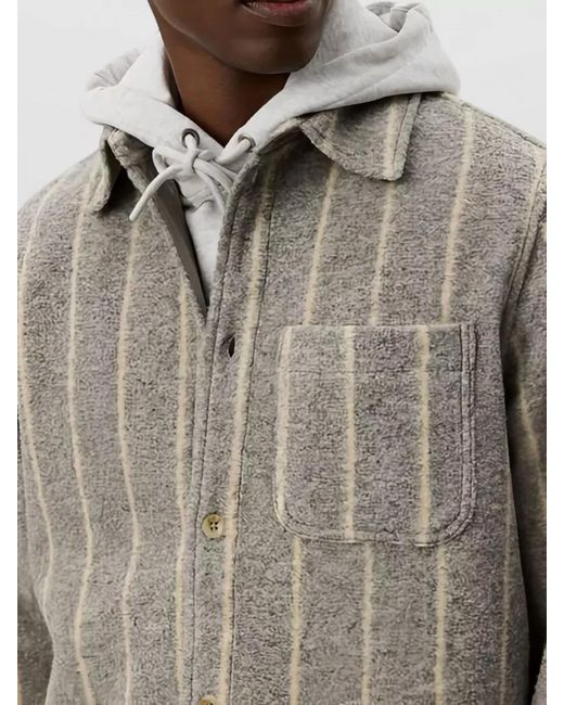 Les Deux Gray Nylon Silk Jacket Striped Chest Pocket Long Sleeves for men