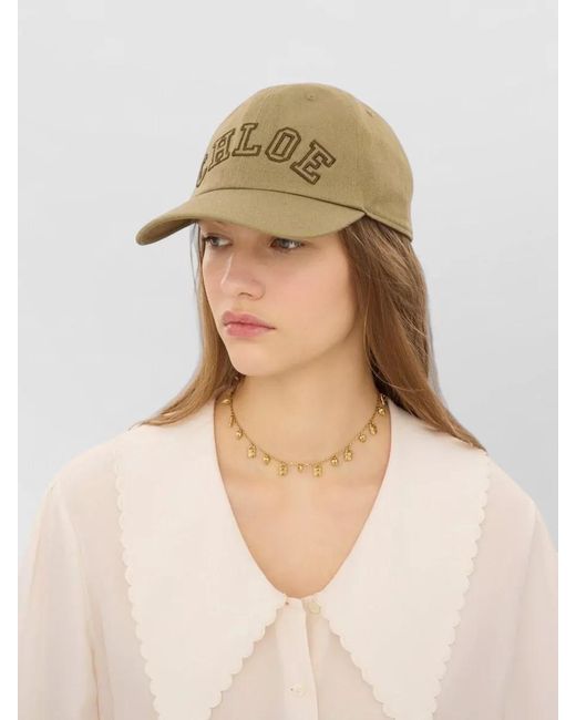 Chloé Natural Signature Cotton Cap Curved Brim