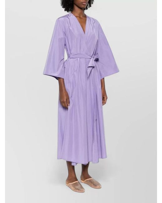 Forte_forte Purple Belted V-Neck Wrap Midi Dress