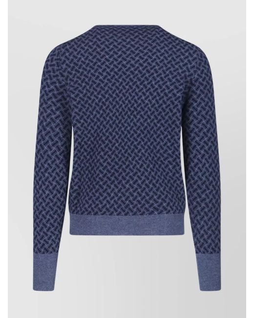 Drumohr Blue Cashmere Herringbone Crewneck Jumper for men