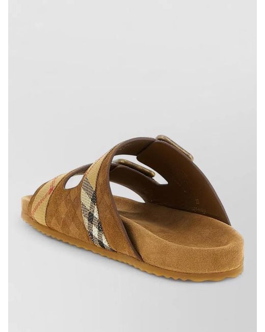 Burberry Brown Check Pattern Flat Sandals Dual Straps