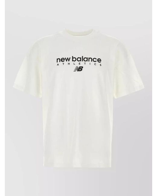 New Balance White Cotton Crew Neck Short Sleeve T Shirt for men