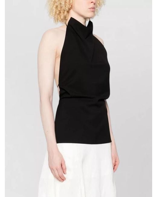 FEDERICO CINA Black Halterneck Draped Backless Sleeveless Top