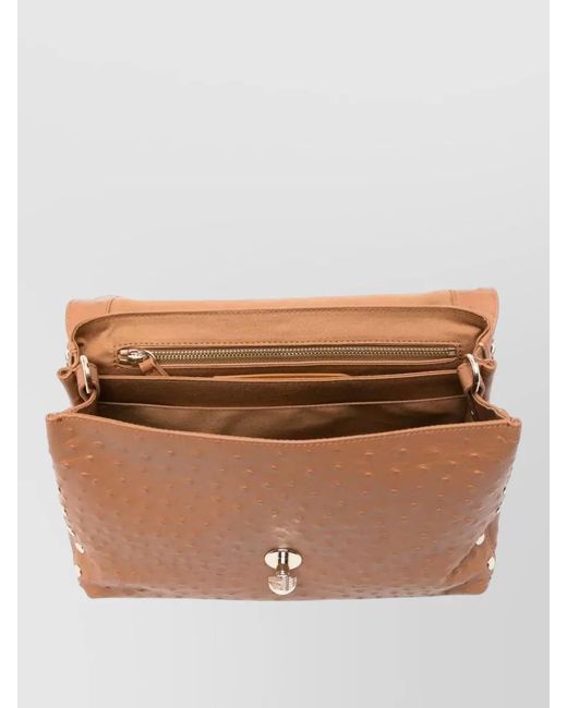 Zanellato Brown Postina Cactus Small Shoulder Bag Studs