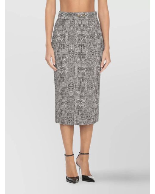 Elisabetta Franchi Gray Snake-Print Midi Pencil Skirt