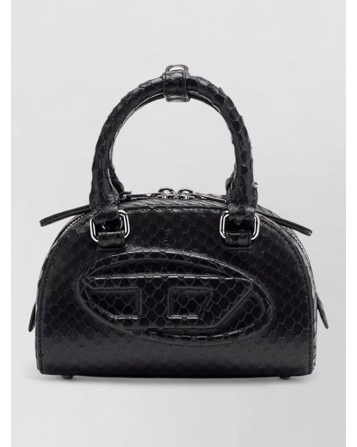 DIESEL Black 1Dr Dome Python Leather Mini Crossbody Bag