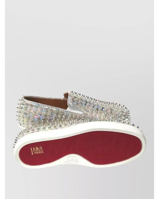 Christian Louboutin Gray Embellished Leather Slip-On Sneakers