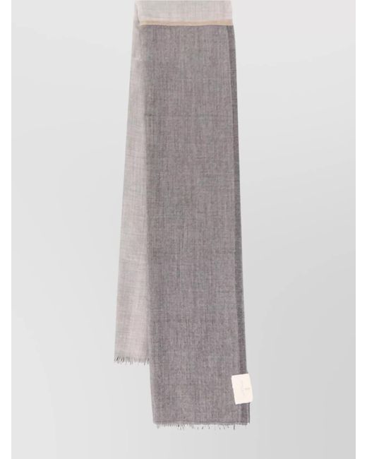 Brunello Cucinelli Gray Checkered Cashmere Scarf With Frayed Fringed Edges for men