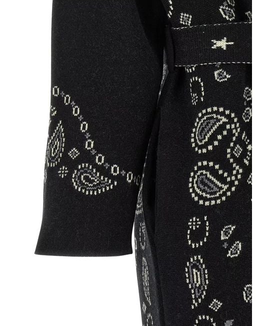 Alanui Black Bandana Long Coat Fringe Stars Paisley Belt