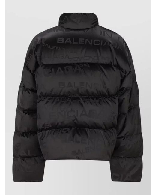 Balenciaga Black Nylon Down Jacket Logo Pattern Zip for men