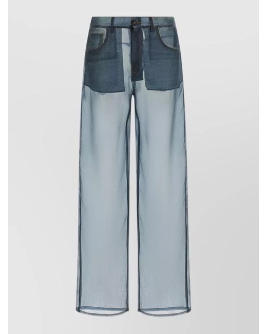 Haikure Blue Bonnie Trousers Sheer Fabric Belt Loops Pockets