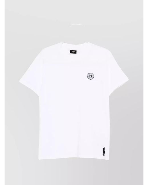Fendi White Cotton Slim-Fit Logo-Embroidered T-Shirt for men