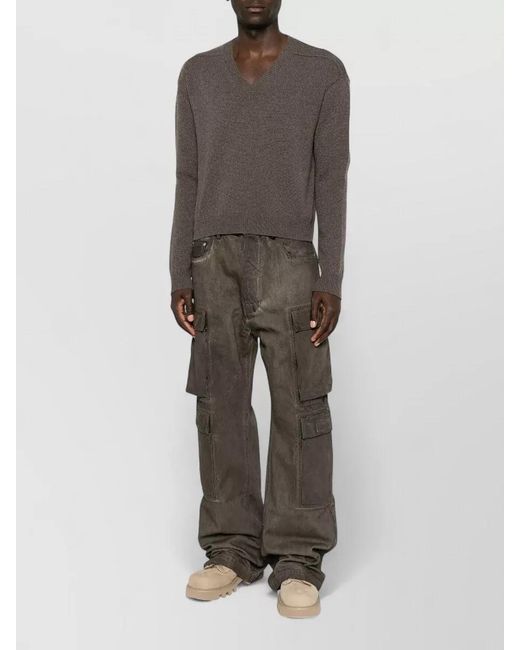 Rick Owens Brown Tommy Cropped V Neck Long Sleeve Top for men