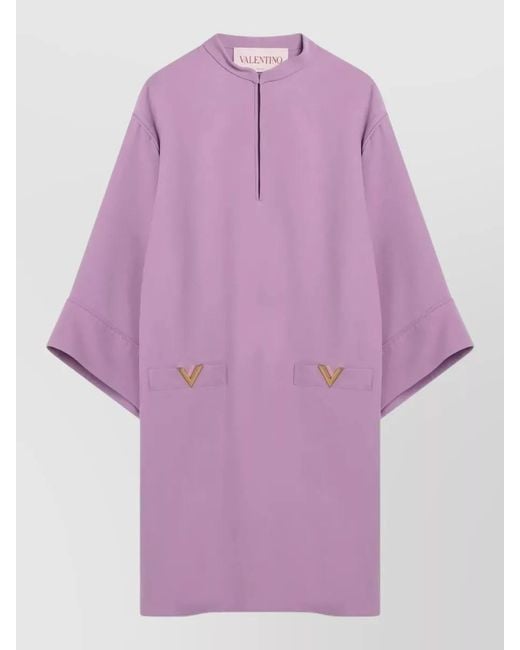 Valentino Purple Dress High Neckline Tone Hardware