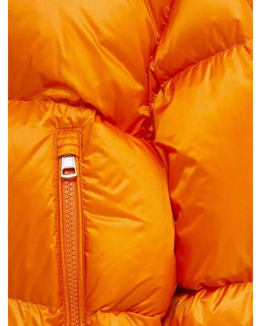 Moncler Orange Hooded Quilted Jacket Side Zip Pockets for men