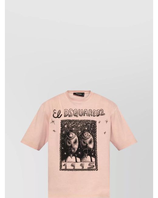 DSquared² Pink Graphic Print Cotton Short Sleeve T-Shirt for men