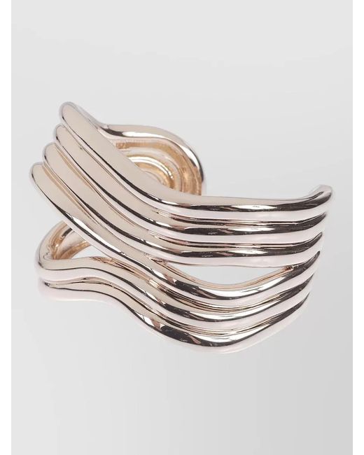 Max Mara White Curved Open Cuff Ring Polished Finish