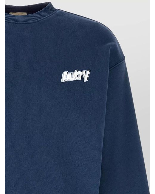 Autry Blue Cotton Regular-Fit Crew-Neck Long-Sleeve Logo-Print Sweatshirt for men
