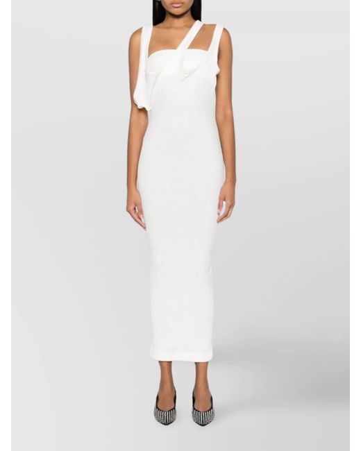 The Attico White Cotton Ribbed Asymmetric-Neck Sleeveless Midi Dress