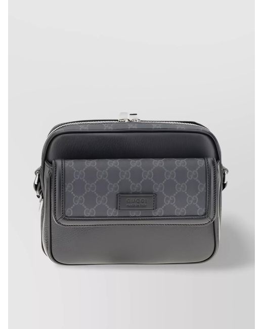 Gucci Gray Supreme Fabric Shoulder Bag With Flap Pocket for men