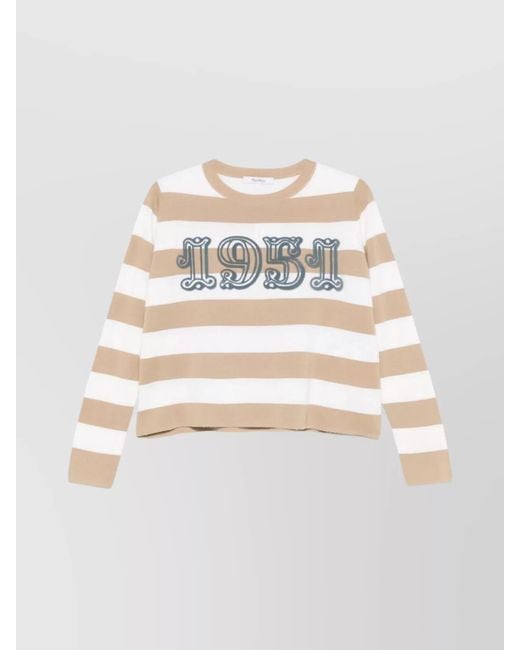 Max Mara White Striped Wool Crew Neck Sweater