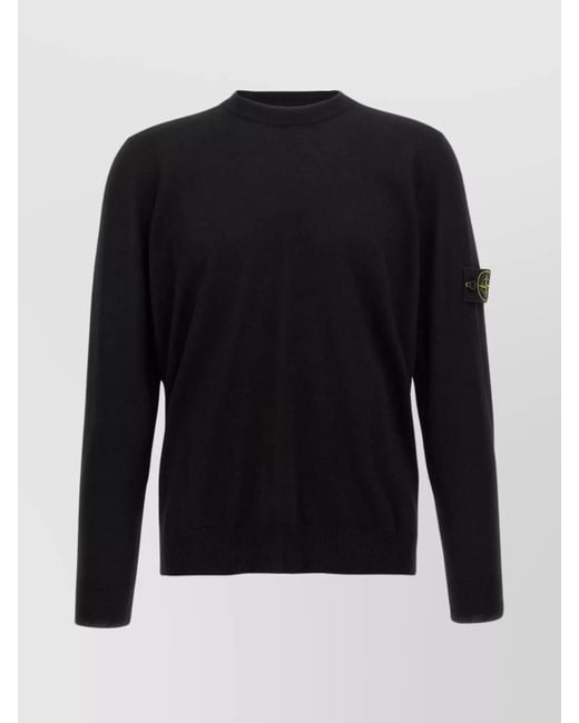 Stone Island Blue Virgin Wool Fine-Knit Crewneck Sweater for men