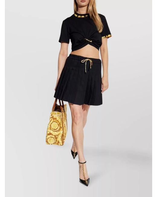 Versace Black Safety Pin Crop T-Shirt With Drawstring Waist